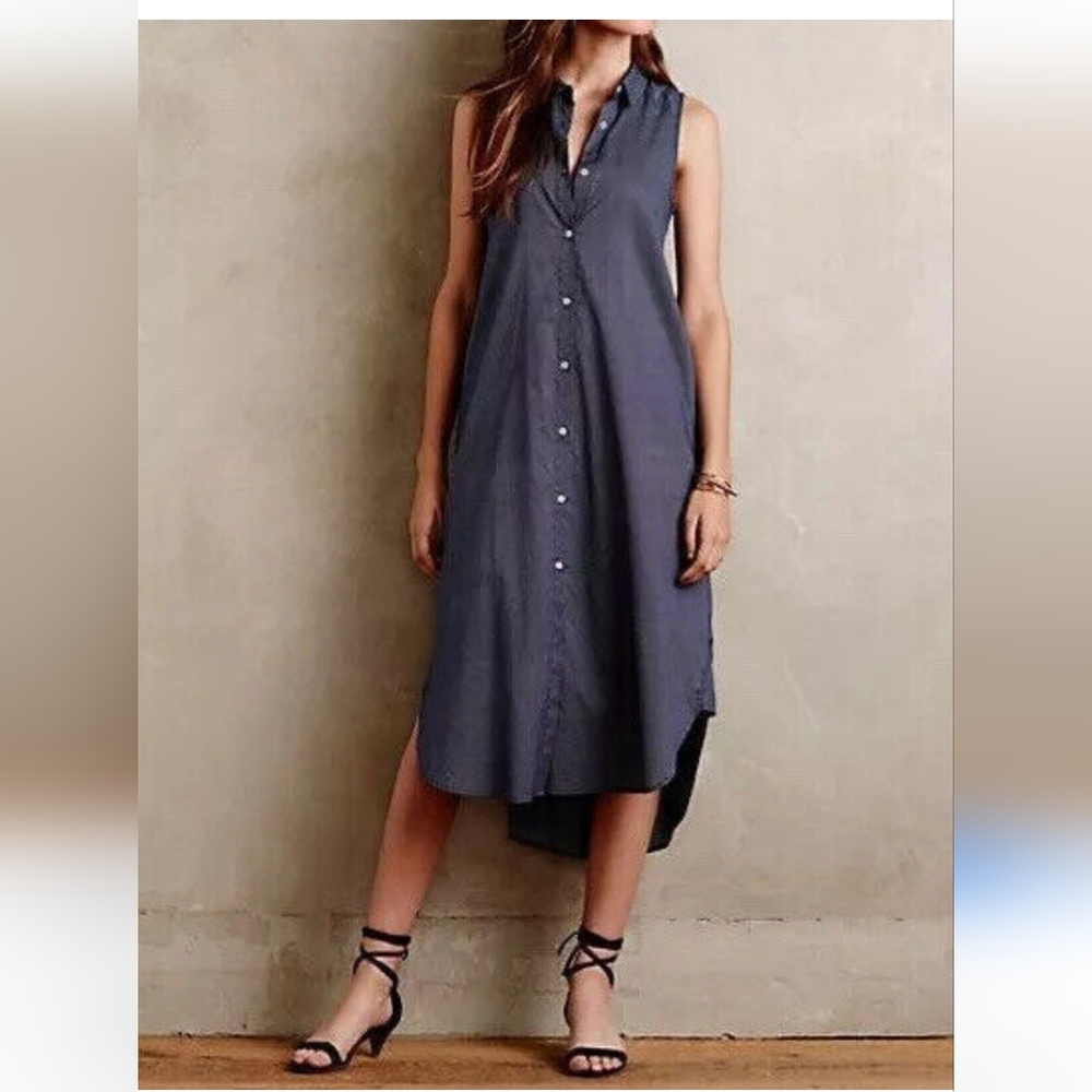 Anthropologie Holding Horses sleeveless blue/white Polka Dot Dress. Sz 2 - Picture 5 of 5